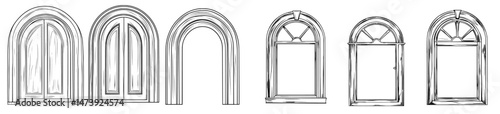 Door frames featuring bohemian arches are complemented by modern line casing and minimalist art ornaments, while retro archways boast art deco columns and a brickwork pattern, all contributing to an