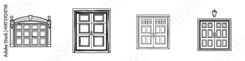 Modern linear icon representing a garage door outline, suitable for mobile and web design concepts, featuring a simple line style shutter gate symbol