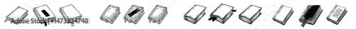 A book symbol featuring a bookmark icon is available in various styles, including line, glyph, and filled outline versions, with both modern and outlined designs