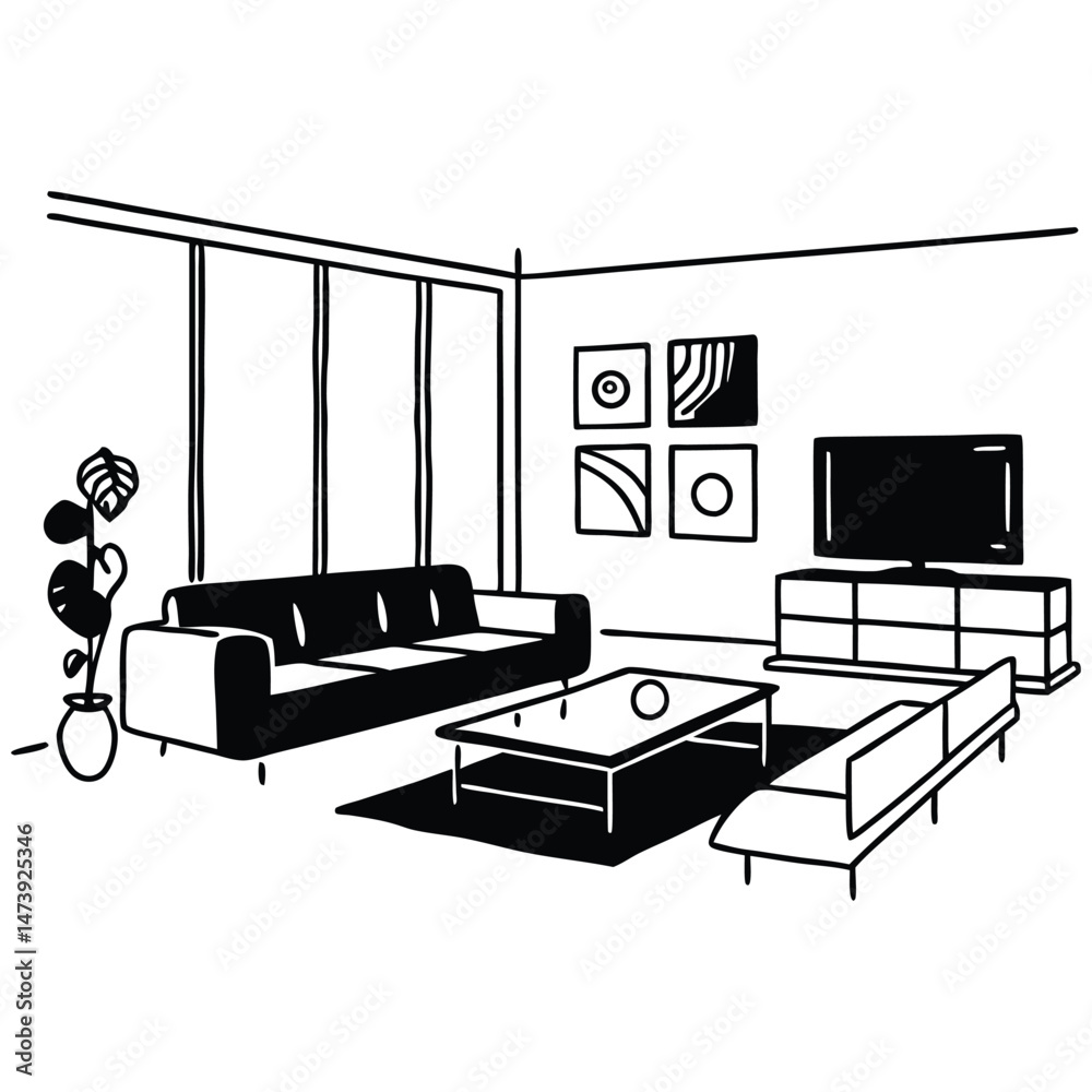 Fototapeta premium A living room with a couch, coffee table and televison