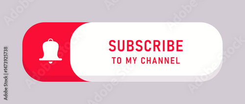 Subscribe button with bell. Subscribe to video channel. Button red white subscriptions for social media. Web buttons for promotion and marketing. Vector illustration.