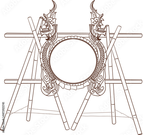 Giant Blessing Drum (Klong Sabad Chai) with naka decorated standing clipart
