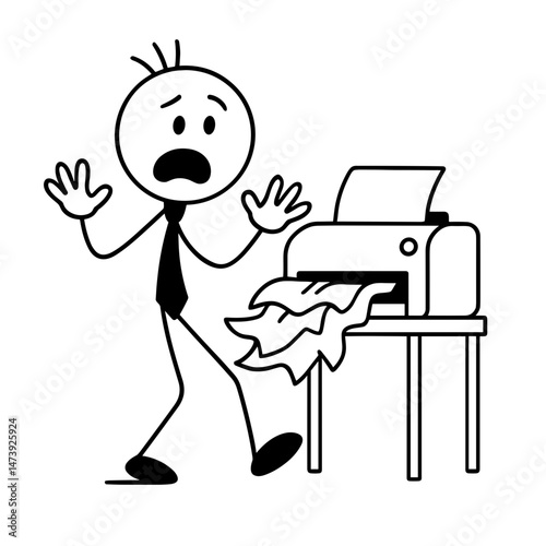 Shocked businessman watching printer malfunction
