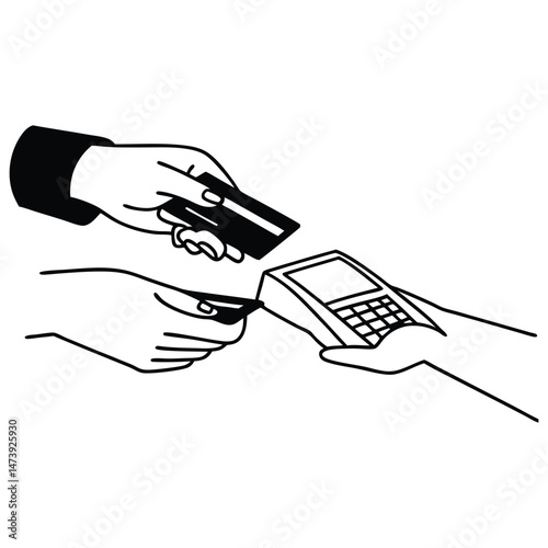 Man is paying with a credit card in black and white