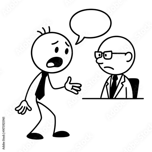 Businessman emotionally explaining problem to boss
