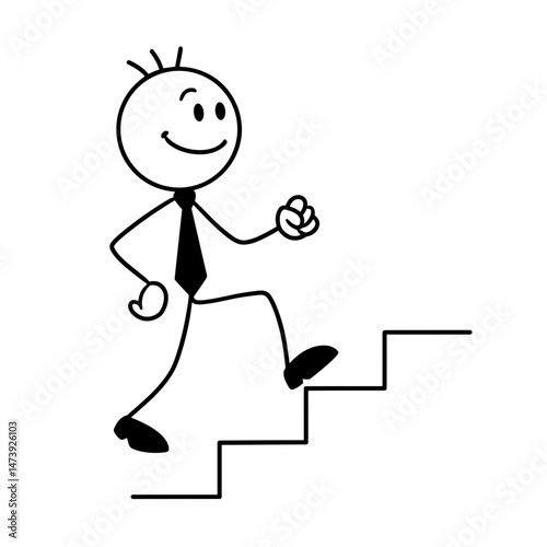Ambitious businessman climbing stairs to career success