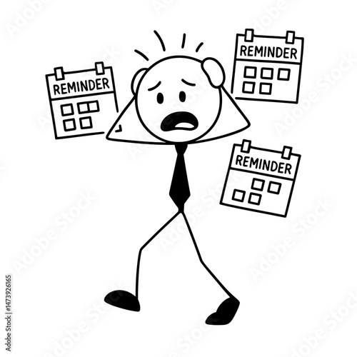 Stressed businessman overwhelmed by reminders