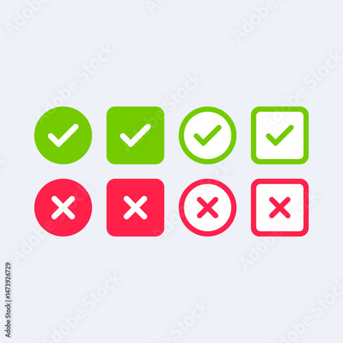Contains green and red checkmark and cross icons.