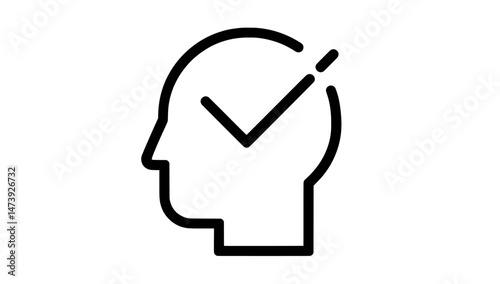 Modern illustration featuring a human head silhouette and a green checkmark icon set against a white background