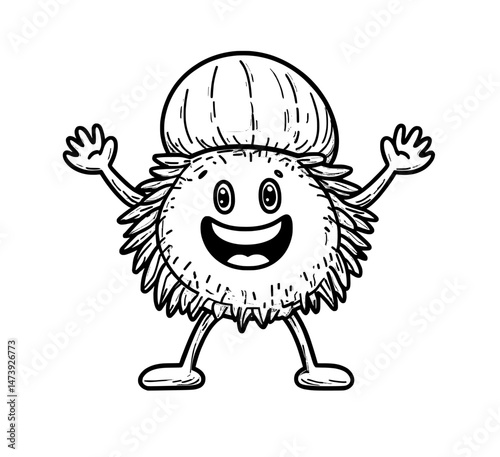 This comical character, a cartoon hazelnut, embodies the spirit of keto and vegetarian diet food, showcasing a happy and cheerful demeanor as a fresh and isolated nut