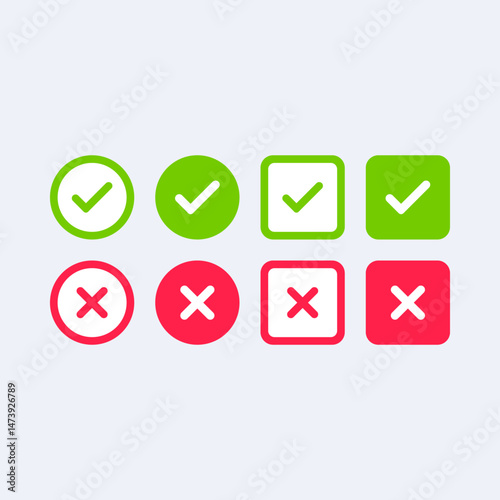 Contains green and red checkmark and cross icons.