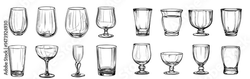 Transparent glassware, including round and curved vases, for room decor and displaying cut flowers or plants in a modern setting