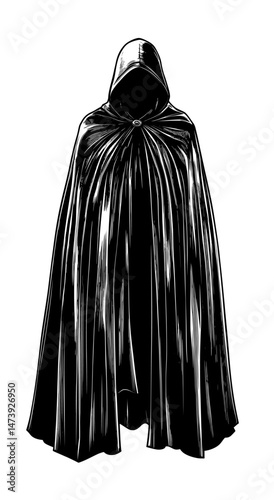 The essence of death, mystery, horror, and anonymity is embodied by this isolated 3D figure of a grim reaper at Halloween, which features a realistic death hood, a scary black robe, and a long, dark