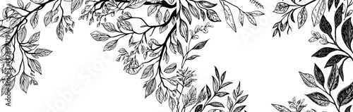 Silhouettes of tropical rainforest jungle liana leaves, creeper bindweed trees, and climbing tendrils create a frame border, accompanied by modern icons of jungle tropical forest liana branches and