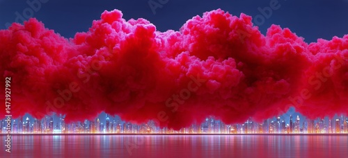 Dramatic Red Cloud Formation Above Serene City Skyline at Twilight