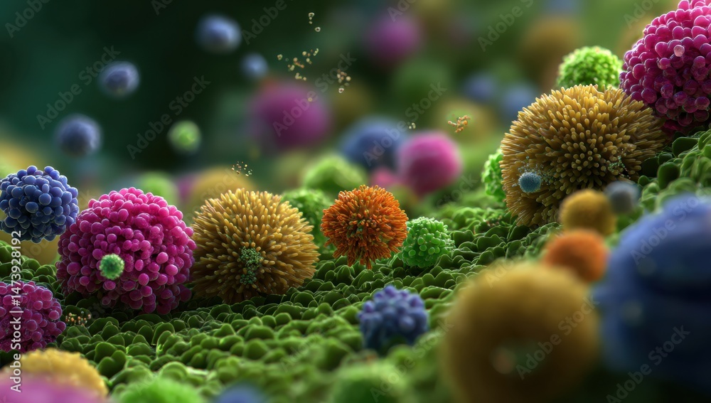 Obraz premium Colorful spherical forms microscopic abstract