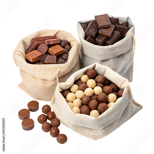 Colorful candies in sacks