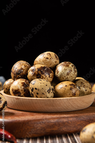 Obraz na płótnie delicious quail eggs snack on wooden table. w salonie