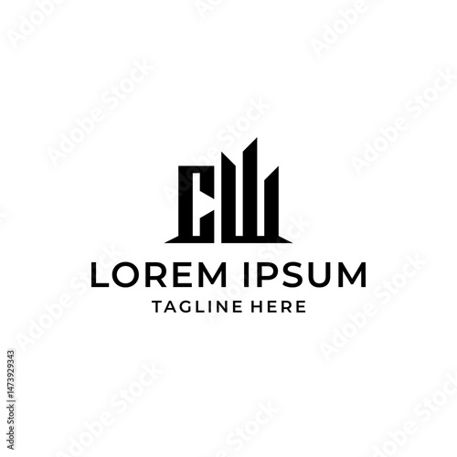 c w cw initial building construction logo design vector graphic idea creative