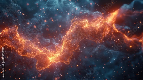 Abstract fiery energy flow in a dark cosmic nebula