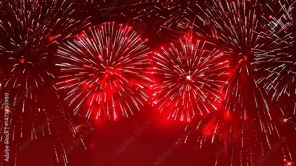 Red Fireworks Bursting