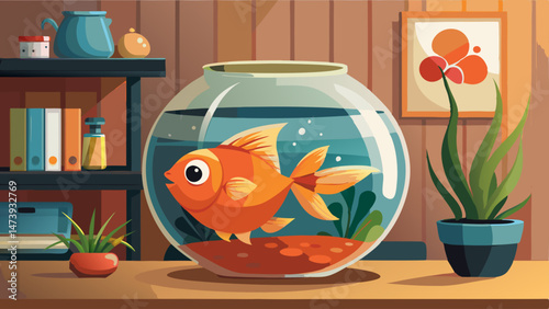 portrait Closeup Minimalist Goldfish Bowl Still Life: Simple Elegance in Home Decor Very beautiful