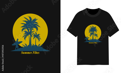 See beach summer vibes black t-shirt design vector