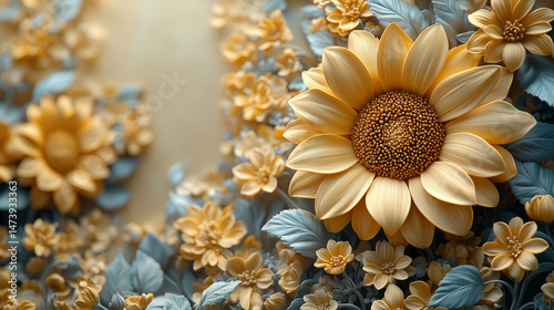 A bright composition with sunflowers on a textured background, creating an atmosphere of sunny warmth and comfort..