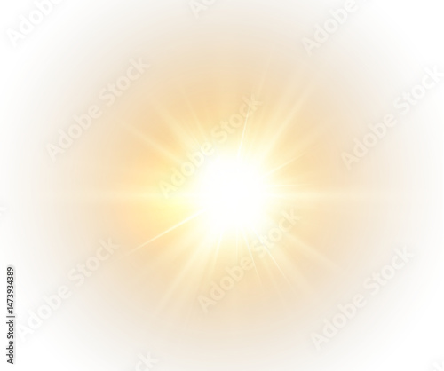 Radiant Starburst Glow — Vibrant Solar Beams, Fiery Highlights, and Sparkling Light Effects for Abstract Power Designs and Transparent Decorative Elements