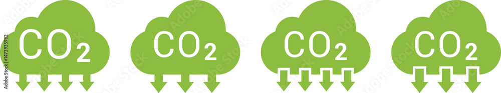 CO2 Cloud Emission and Absorption Icons Set, Reducing CO2 emissions icon collection CO2 Cloud Emission and Absorption Icons Set, Reducing CO2 emissions icon collection