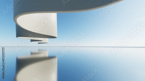 Fototapeta Naklejka Na Ścianę i Meble -  3d illustration of abstract minimal architecture background, geometric architectural with wavy curve design, Car presentation