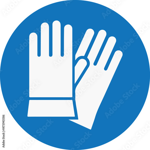 ISO mandatory safety sign, wear safety gloves, blue circular icon