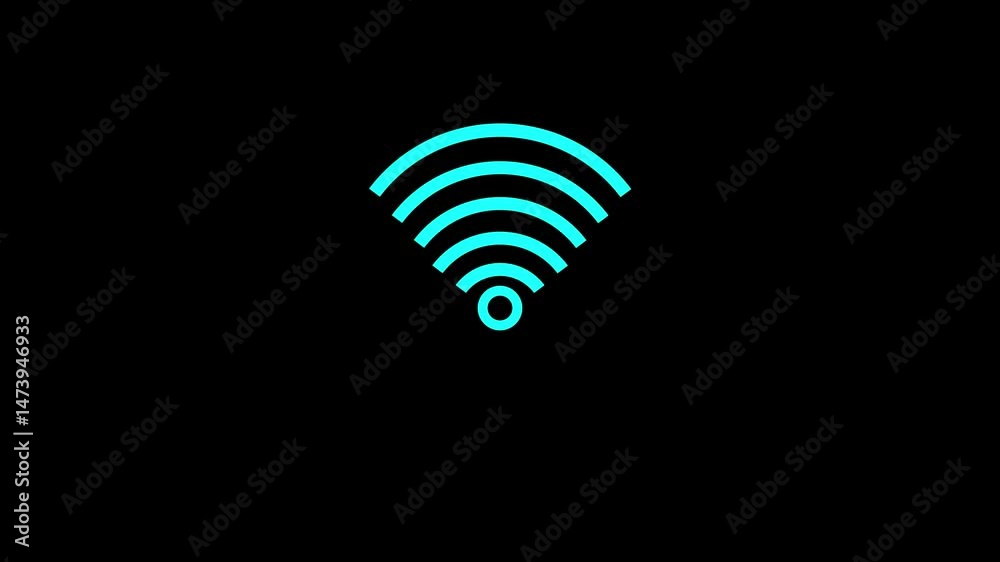 Abstract glowing wifi icon animation on black background. digital wifi network icon concep