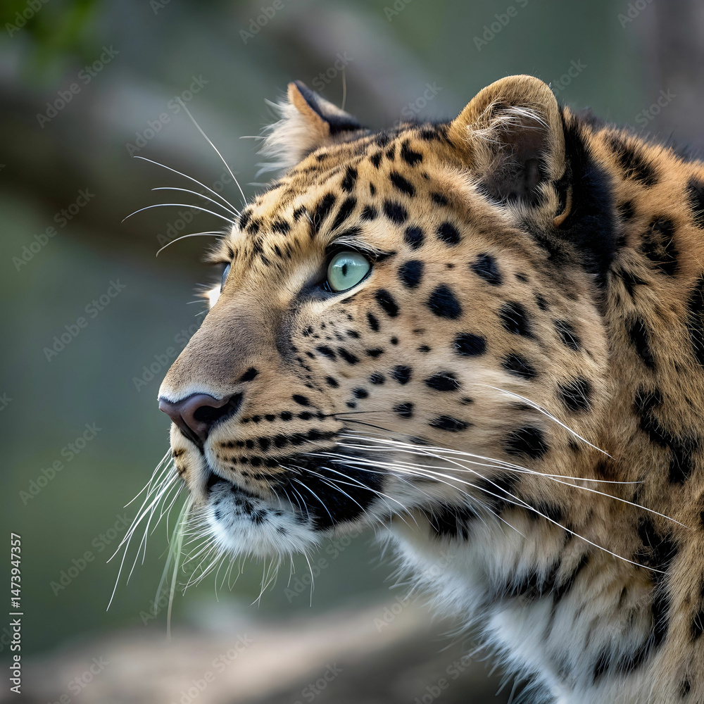 Obraz premium amur leopard face close up front