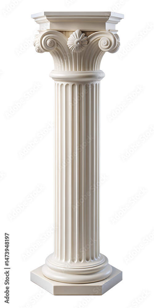 Antique gold and white color roman column isolated on white background, for theater or decor, png