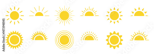 Cute Cartoon Sun Character — Smiling Yellow Face with Rosy Cheeks, Sunshine Rays, and Playful Emotions for Kids’ Summer Design and Positive Vector Illustrations