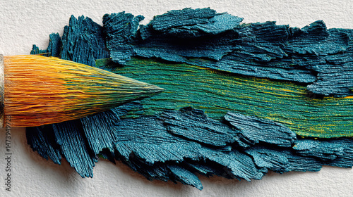 Brush Stroke of Blue and Green Paint on a White Canvas