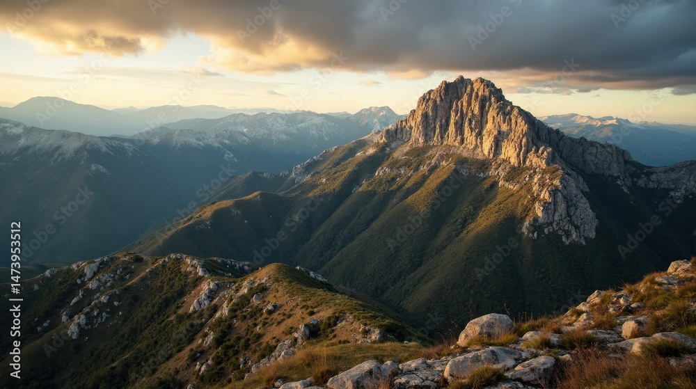 custom made wallpaper toronto digitalMountain range (Sierra de Guadarrama) seen from above at dawn under cloudy skies.