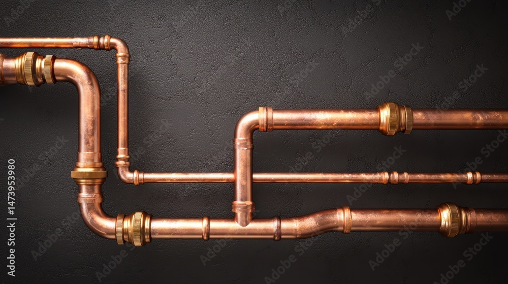 Fototapeta premium Copper Pipes Network: Industrial Plumbing System