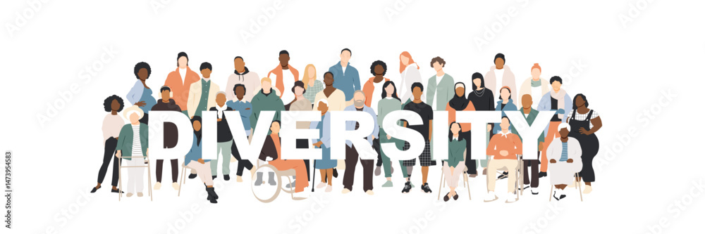 Obraz premium Diversity banner. Different people stand side by side together.