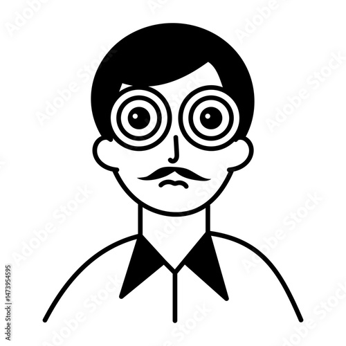 A character with psychedelic eyes, doodle style icon  