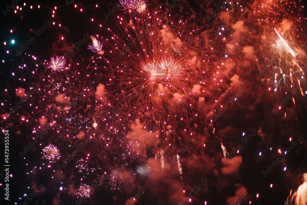 Obraz premium Vibrant firework display against a dark night sky.