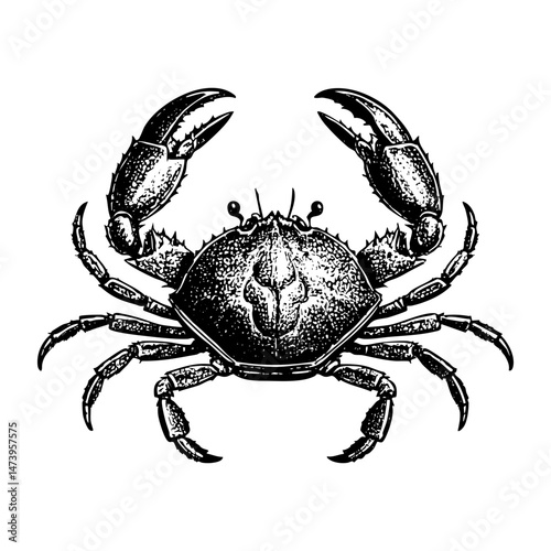 Crab sketch engraving black and white outline. Scratch board imitation.