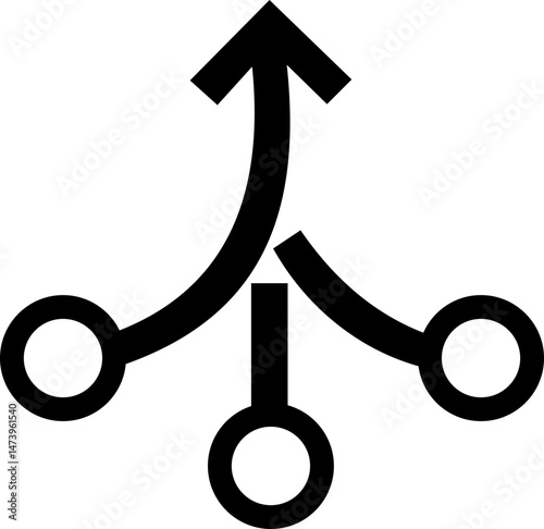 Consolidation icon in flat style. Merge symbol isolated on transparent background. Vector Simple abstract in black Line for website design, app, Fund divergence or merge into one direction symbol.