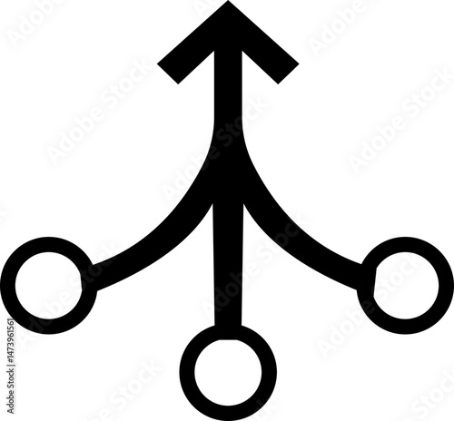 Consolidation icon in flat style. Merge symbol isolated on transparent background. Vector Simple abstract in black Line for website design, app, Fund divergence or merge into one direction symbol.