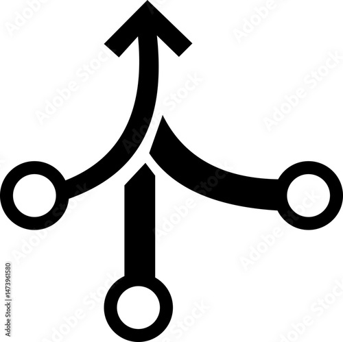 Consolidation icon in flat style. Merge symbol isolated on transparent background. Vector Simple abstract in black Line for website design, app, Fund divergence or merge into one direction symbol.