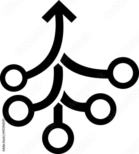 Consolidation icon in flat style. Merge symbol isolated on transparent background. Vector Simple abstract in black Line for website design, app, Fund divergence or merge into one direction symbol.