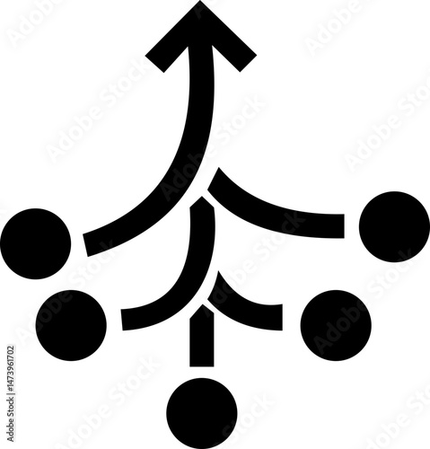 Consolidation icon in flat style. Merge symbol isolated on transparent background. Vector Simple abstract in black Line for website design, app, Fund divergence or merge into one direction symbol.