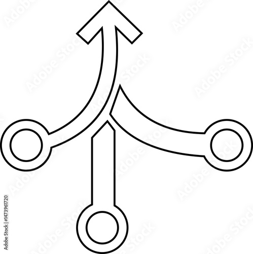 Consolidation icon in flat style. Merge symbol isolated on transparent background. Vector Simple abstract in black Line for website design, app, Fund divergence or merge into one direction symbol.