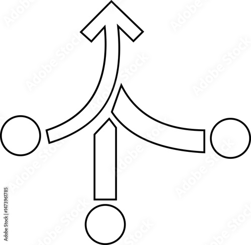 Consolidation icon in flat style. Merge symbol isolated on transparent background. Vector Simple abstract in black Line for website design, app, Fund divergence or merge into one direction symbol.